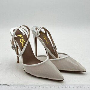 FSJ White Mesh High Heel Mesh Sandal Slip On D'Orsay Evening Ankle Strap Pump